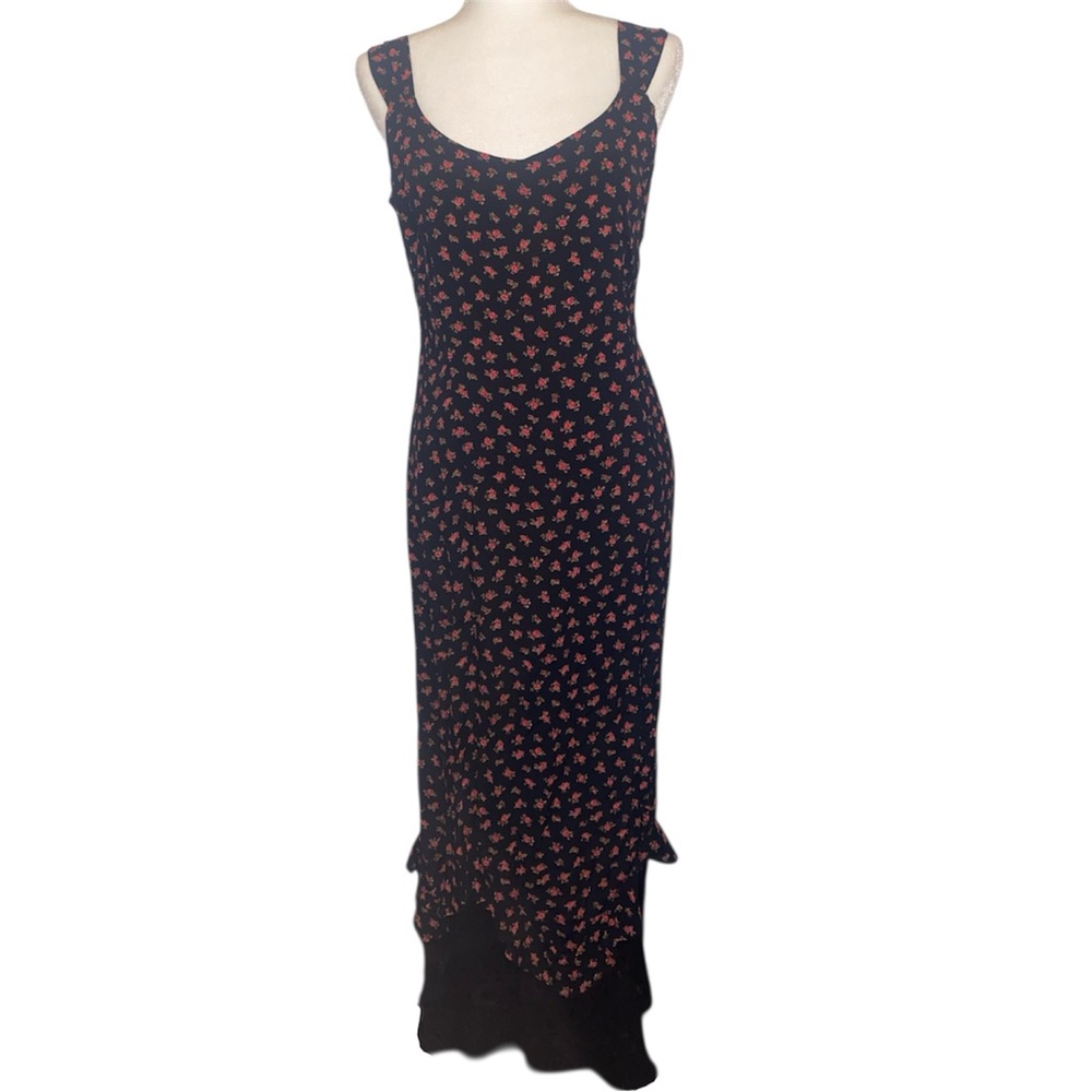 Vintage Jenny Helene Sleeveless Black Floral Maxi Slip Dress